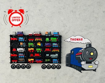 Espositore per trenini giocattolo, scaffale per trenini giocattolo, portaoggetti per trenini, scaffale per trenini, regalo per bambini con trenini giocattolo, espositore per trenini da parete, vetrina per trenini,
