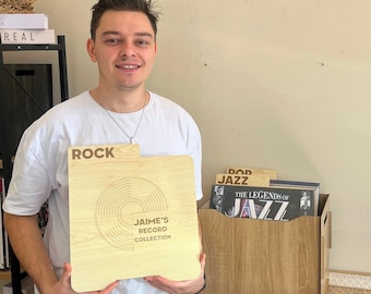 Custom Wooden Vinyl Record Dividers – Personalized Laser Engraved Genre / A-Z Tabs for LP Crates / Shelves for Vinyl Lovers