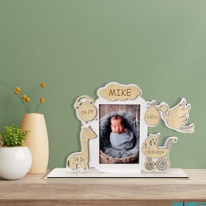Personalized Custom Baby Photo Frame with Birth Stats, Gift for New Mom, Baby Boy&Girl Keepsake,Engraved Photo Frame,Nursery decor
