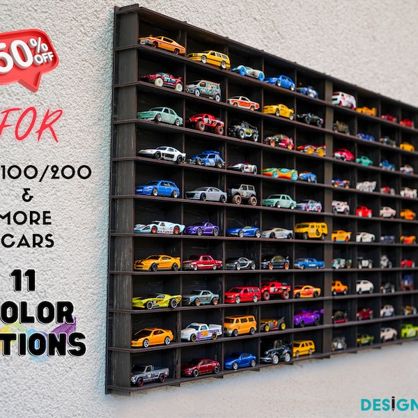 Oude zwarte speelgoedauto-opberger voor 100 auto's|Gegoten auto-opberger | Autoplank 1:64|Aan de muur gemonteerd autorek|Venster speelgoedauto|Cadeau voor kinderen en vaders