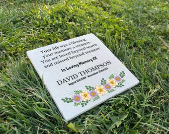 In Loving Memory of Dad – Custom Photo Memorial Stone – UV Printed Limestone Grave Marker & Thoughtful Sympathy Tribute
