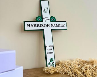 Bless This Home Sign - Personalized Wall Decor - Custom Religious Gift for Housewarming or Family - Rustic Wooden Cross Decoration
