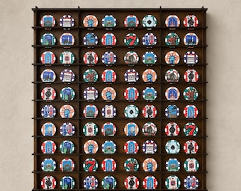Estante de exhibición de 80 fichas de póquer, soporte para fichas de casino, organizador de monedas de juego, estuche para fichas coleccionables para montaje en pared, regalo para juegos de azar.