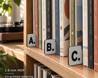 Gray A-Z Record Dividers, Double-Sided MDF Alphabet Tabs for Vinyl Storage