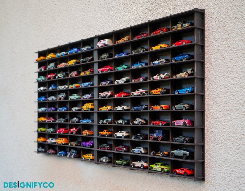 Old Black Toy Car Storage For 100CarsMatchbox Car Storage1:64 Car ShelfWall Mounted Car RackMatchbox Car Holder Toy Car Display Case image 2