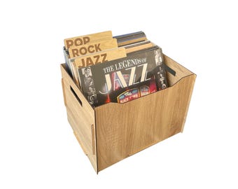 Personalized Vinyl Record Storage Box with Lid – LP Record Holder, Retro Record Organizer Gift for Music Lovers