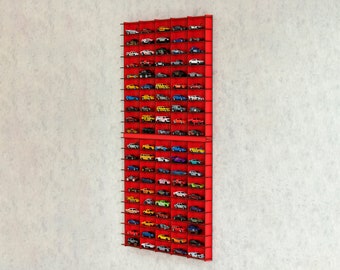Rode speelgoedauto-opslag voor 100 auto's, planken speelgoedauto vitrine, speelgoedauto-display voor verzamelaar, cadeau voor jongen, 1:64 auto-opslag