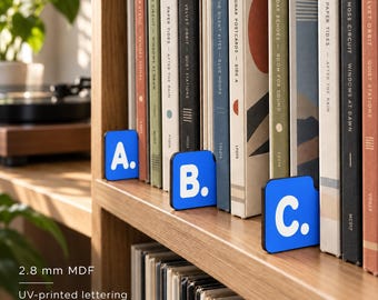 Blue A-Z Vinyl Record Dividers, Double-Sided MDF Shelf Organizer