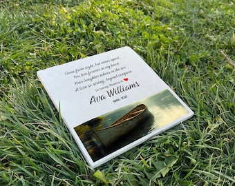 Personalized Boat Photo Memorial Keepsake Stone – UV Printing Sympathy Gift – Personalized Grave Marker for Loved Ones & Outdoor Remembrance