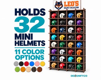 Mini Helmet Display Shelf for 32 Helmets, Optional Personalized Sign, 11 Colors