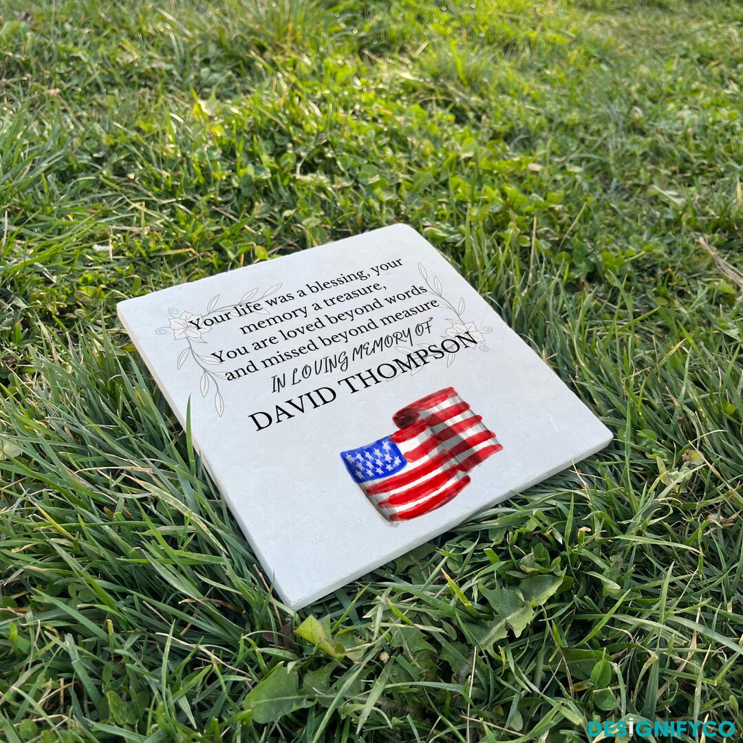 Personalized Memorial Stone With American Flag – UV Printed Limestone ...