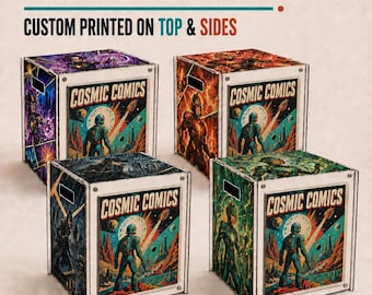 Personalized Comic Book Organizer with Plexiglass Display Front, Custom Printed MDF Box with Lid