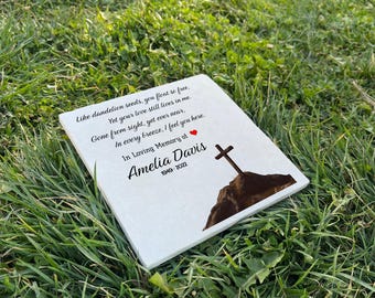Loving Memory Stone for Mother – UV Printed Limestone Grave Marker – Custom Engraved Sympathy Plaque & Outdoor Remembrance Tribute