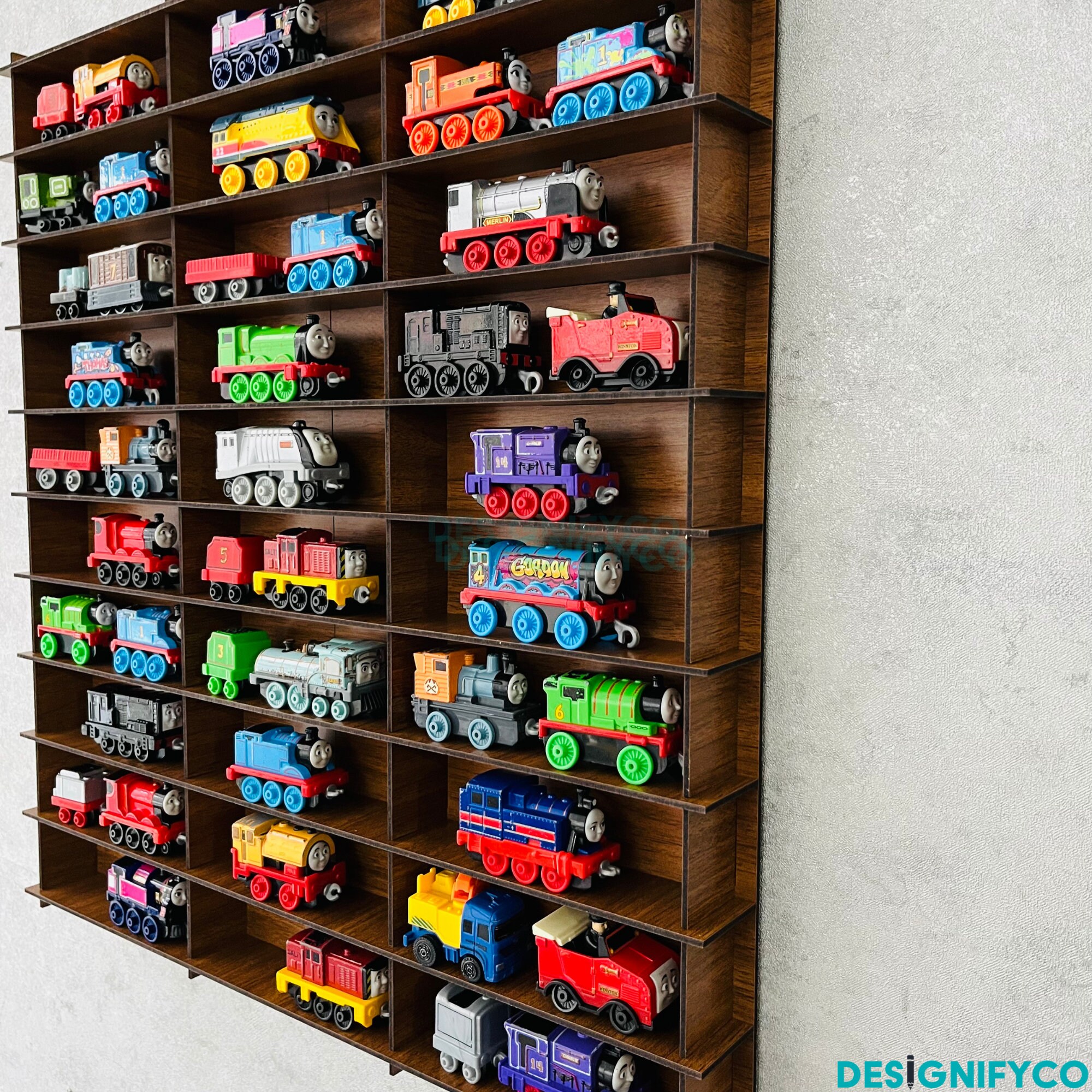 Walnut Toy Train Display Case 60 1:64 Train Capacity , Multi Color ...