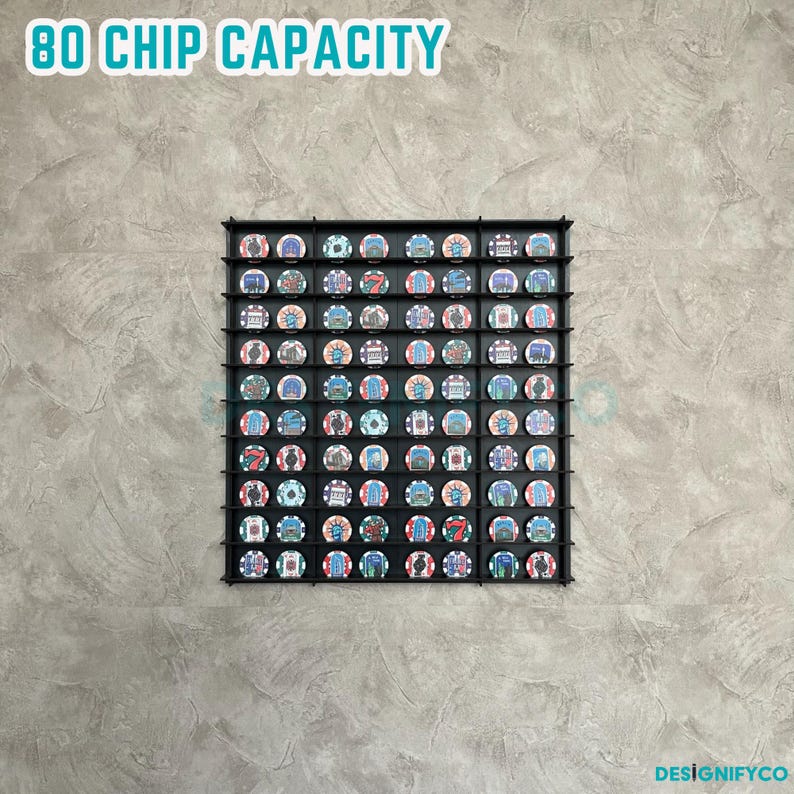 Poker Chip Rack–multicolor 80 Chip Capacity Wall Mount Casino Chip ...