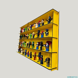 Yelllow 50 minifiguurvitrine, minifiguurvitrinekast, minifiguurstandaard, minifiguuropberger, minifiguurwandplank, minifiguur