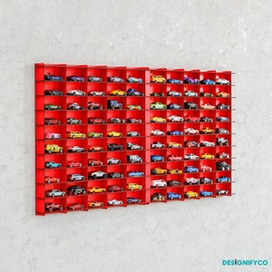 RED Toy Car Storage For 100Cars|Matchbox Car  Storage||1:64 Car Shelf|Wall Mounted Car Rack|Toy Car Shelves | Toy Car Display Case