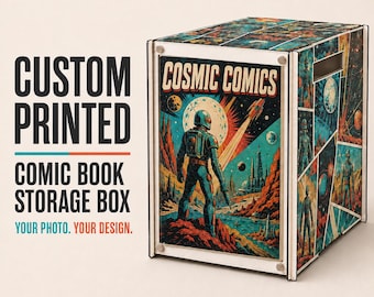 Custom Comic Book Storage Box with Plexiglass Display Front, Personalized MDF Sides and Lid
