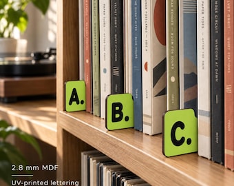 Green Vinyl Record Dividers, A-Z Double-Sided MDF Alphabet Tabs