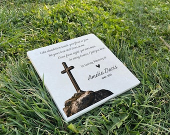 Custom Engraved Memorial Plaque for Mom – UV Printed Limestone Grave Marker – Thoughtful Tribute & Outdoor Sympathy Gift