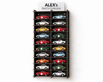1:32 Slot Car Display Shelf, Wall-Mounted MDF Organizer for 20 Cars