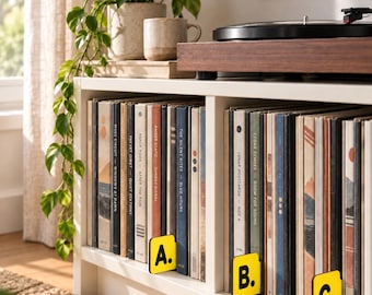 Yellow A-Z Record Dividers, Double-Sided MDF Tabs for Vinyl Collections