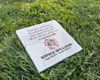 Custom In Loving Memory of Mom - Custom Photo Memorial Stone, Floral Remembrance Plaque, Garden Tribute , , Custom Photo Stone