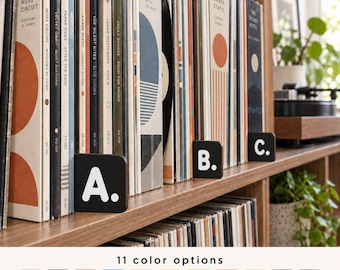 Black A-Z Vinyl Record Dividers, Double-Sided MDF, 6, 13 or 26 Pieces