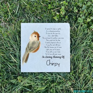 Personalized Bird Memorial Stone for Lost Pet - Custom Name painting , UV Printed on Durable Limestone, In Loving Memory Tribute