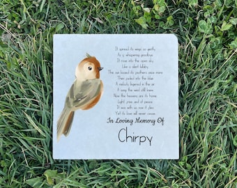 Personalized Bird Memorial Stone for Lost Pet - Custom Name painting , UV Printed on Durable Limestone, In Loving Memory Tribute