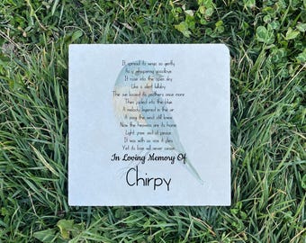 Personalized Bird Memorial Stone for Lost Pet - Custom Name painting , UV Printed on Durable Limestone, In Loving Memory Tribute Gift