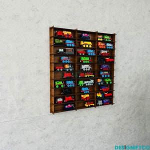 Walnut Toy Train Display Case 60 1:64 Train Capacity , Multi Color Option