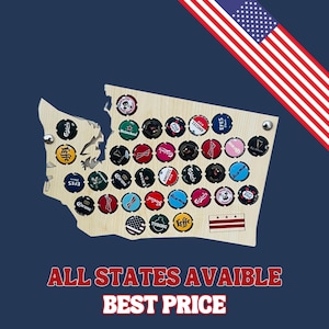 Carte murale avec bouchons de bière des États-Unis - Tous les États-Unis sont disponibles | Présentoir pour capsules de bouteilles Country et porte-bouchons pour bière States
