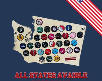 アメリカ合衆国州ビールキャップマップ 壁掛け - 全州対応 | 国別ボトルキャップディスプレイ＆州別ビールキャップホルダー
