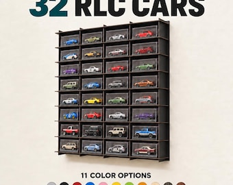 Diecast Model Car Display Shelf for RLC Cars, 32 Compartments, Wall-Mounted MDF Organizer