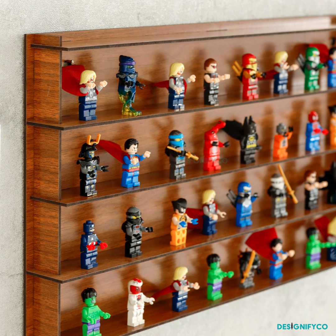 Walnut Minifigure Display Case Shelves minifigure Display Case Cabinet minifigure Stand minifigure Storage minifigure Wall Shelf minifigure Etsy