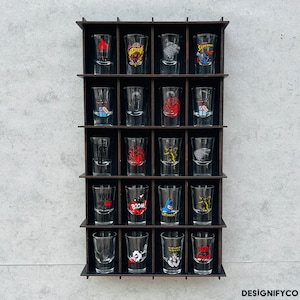 Vetrina per bicchierini da shot nera antica, 12 colori disponibili, mensola per bicchierini da shot, porta bicchierini da shot a parete, porta bicchierini da tequila