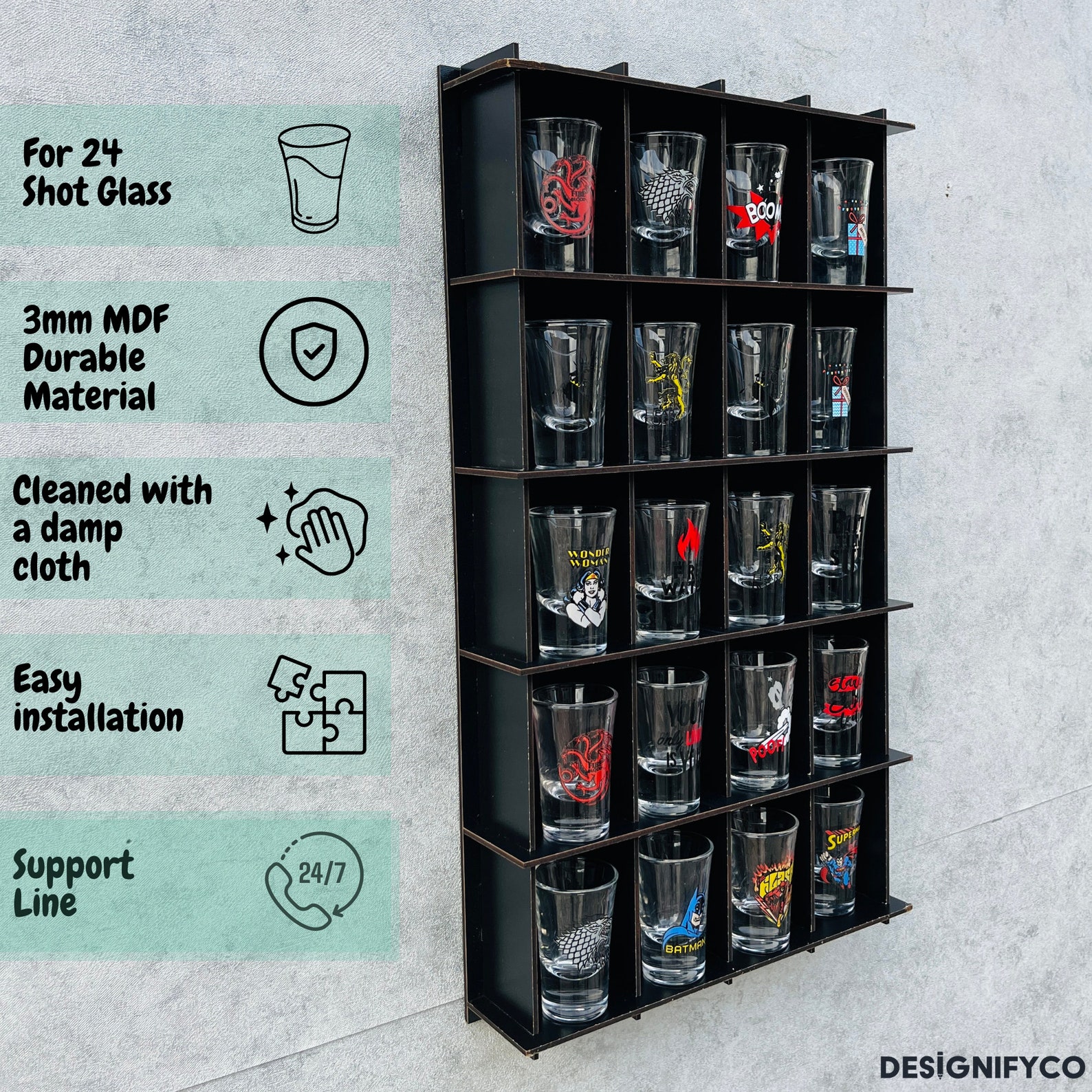 20 Shot Glass Display Case,12 Color Options,shot Glass Display Shelf ...