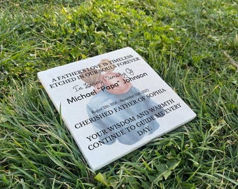 In Loving Memory of Dad – Personalized Photo Memorial Stone – UV Printed Limestone Grave Marker & Custom Sympathy Keepsake