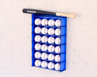 BLUE 24 Baseball Display Case,Baseball Cabinet Holder Rack,Baseball Display Stand,Baseball gift,Baseball Decor,Baseball Frame,More Color