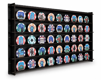 ZWARTE casinochipvitrine 10 kleuropties, pokerchiphouder, gokchipdisplay, pokerchipvitrine voor chipverzamelaar