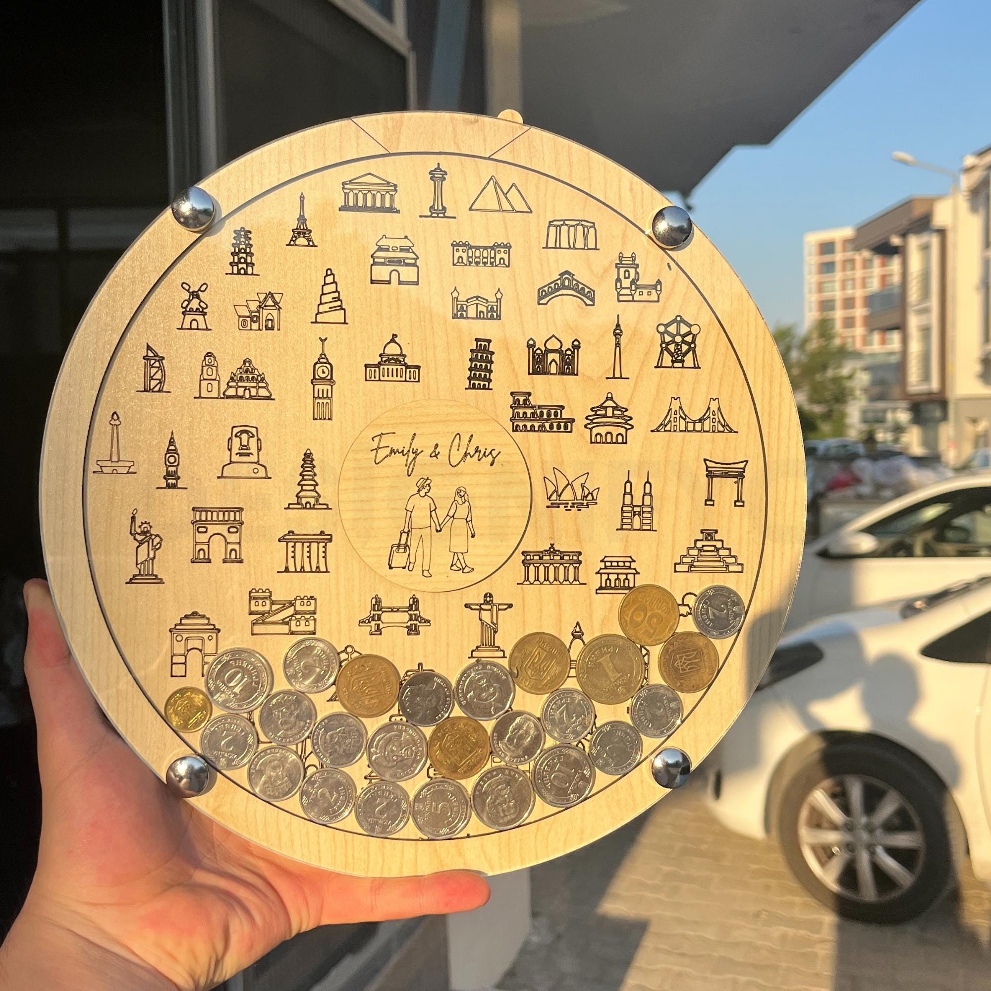 Scatola Regalo da Viaggio for Monete Personalizzata, Scatola dei ricordi di Viaggio, Scatola dei ricordi for Monete, Scatola for Raccolta Monete con Fessura sulla Parte Superiore(Dark Color,L