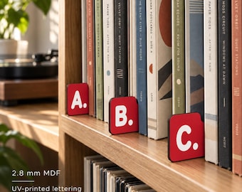 Red Vinyl Record Dividers, A-Z MDF Alphabet Set, Printed on Both Sides