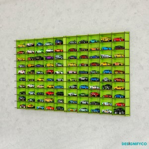 Green Wooden Wall Mounted Toy Car Display Case For 100Cars Gift For Car Lovers |Matchbox Car  Storage||1:64 Car Shelf