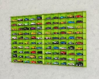 Groene houten wandmontage speelgoedauto vitrine voor 100 auto's cadeau voor autoliefhebbers | Diecast auto-opslag | 1:64 Autoplank