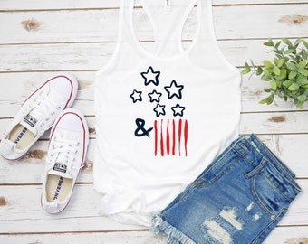 Women's Patriotic Racerback Tank for 4th of July, Stars & Stripes tank, Fourth of July Top