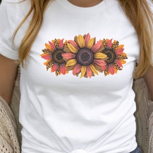 Fall Sunflowers T-Shirt, Orange and Leopard Sunflower Shirt, Inspirational Women&#39;s Shirt, Gift for Her