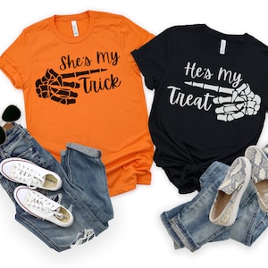 Halloween Couple Shirts, She&#39;s My Trick, He&#39;s My Treat, Trick or Treat, Couple Funny Tee, Family Matching Shirt, Matching Halloween Shirts