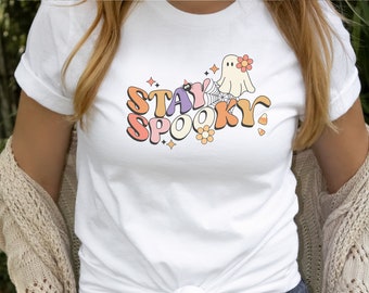 Chemise Stay Spooky, T-shirt d’Halloween rétro, chemises d’automne, col d’équipage d’Halloween, chemise fantôme d’Halloween mignonne, chemise de fête d’Halloween