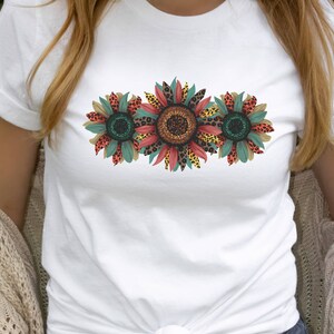 Fall Sunflowers T-Shirt, Teal and Leopard Sunflower Shirt, Inspirational Women&#39;s Shirt, Gift for Her